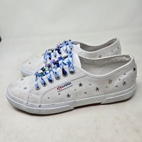 SUPERGA Star Studs White Sneakers with Star Pattern and Colorful Laces NWT EU 40 - Picture 7 of 12